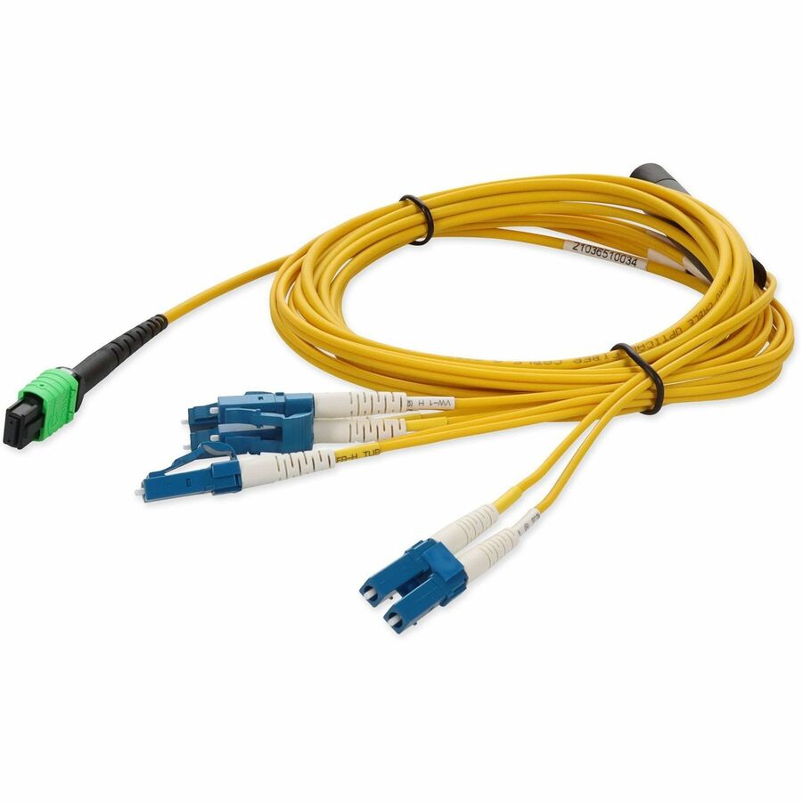 AddOn 1m MPO/APC to 4xLC/UPC Duplex Yellow OS2 LSZH 8-Strand SMF (Single Mode) Fiber Fanout Cable, 9/125