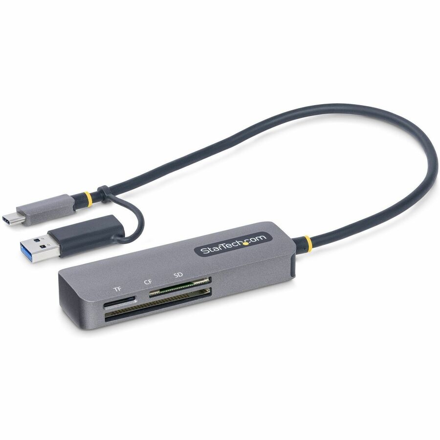 StarTech USB 3.0 Multi-Media Memory Card Reader, SD/microSD/CompactFlash, USB-C 5Gbps External Card Reader with Attached USB-A Adapter