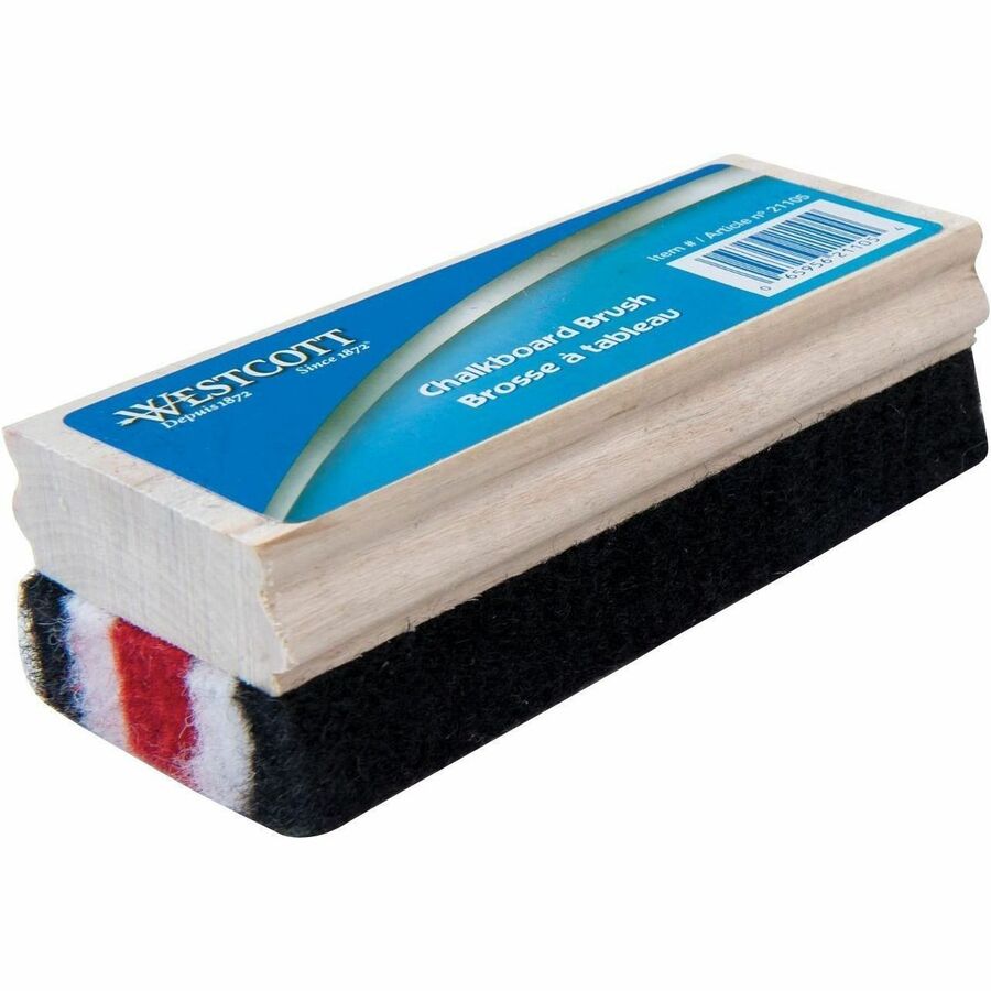 Westcott Premium Chalkboard Brush - Noiseless, Dustless, Comfortable Grip - Red, White, Blue - Wood, Wool Felt