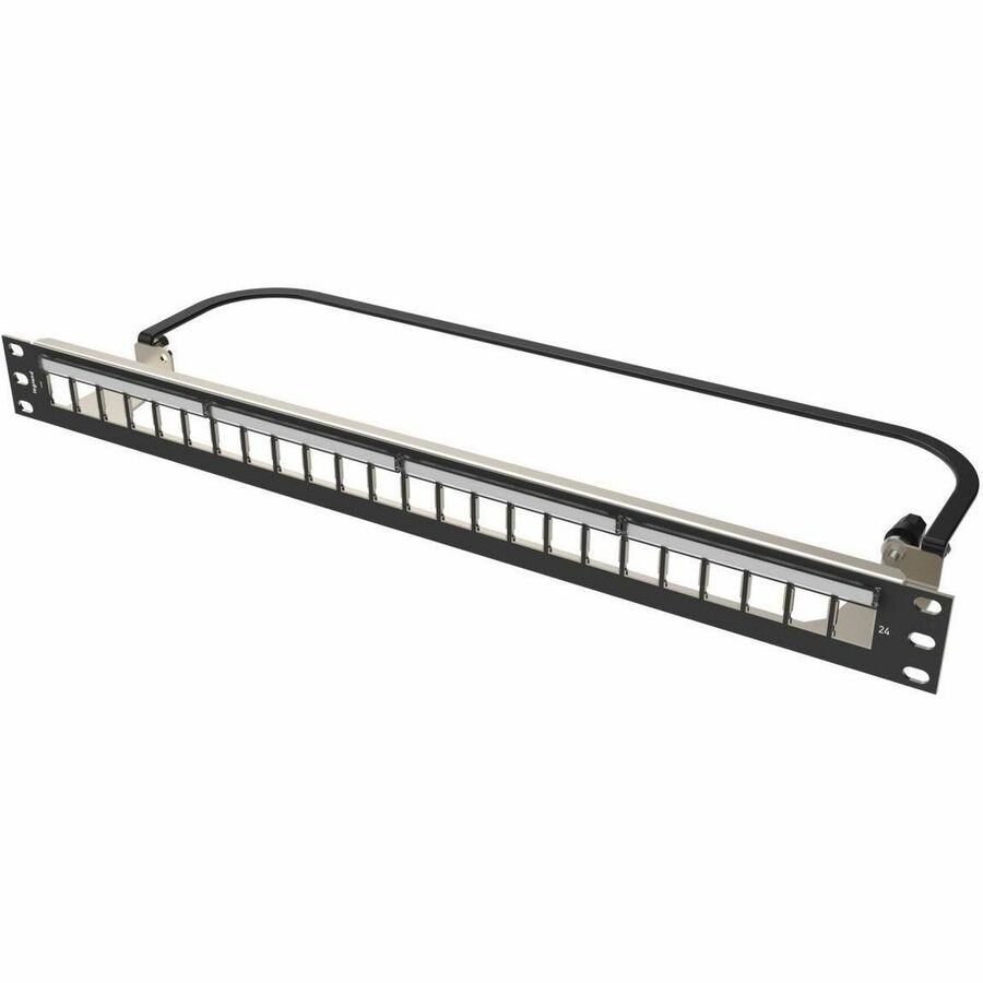 Ortronics Clarity HDJ 24-Port, 1RU Shielded High Density Jack, Unloaded Flat Panel - Black