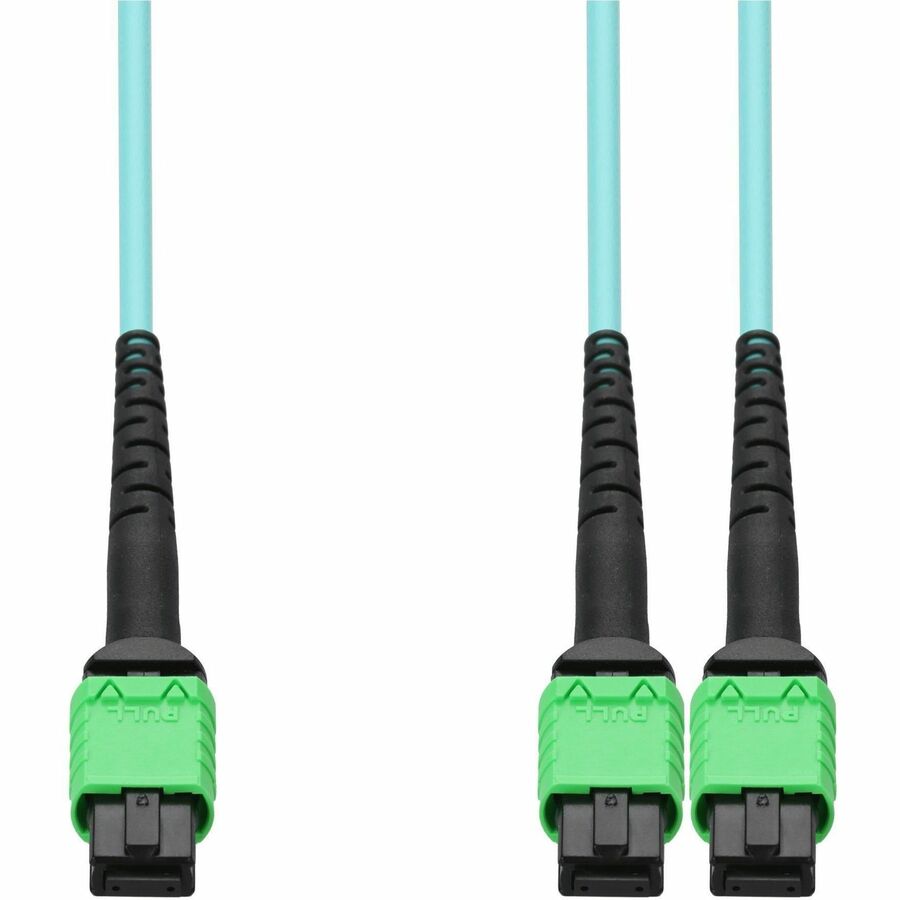 AddOn Mellanox® Compatible 15m MPO-8/APC to 2xMPO/APC Aqua OM4 LSZH 8-Strand Fiber Patch Cable, MMF (Multi Mode), 50/125