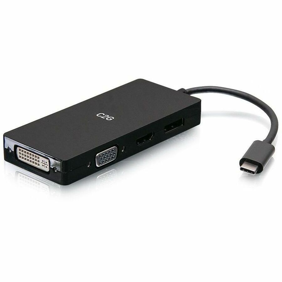 C2G USB-C® Multiport Adapter, 4-in-1 Video Adapter with HDMI®, DisplayPort™, DVI, and VGA - 4K 60Hz