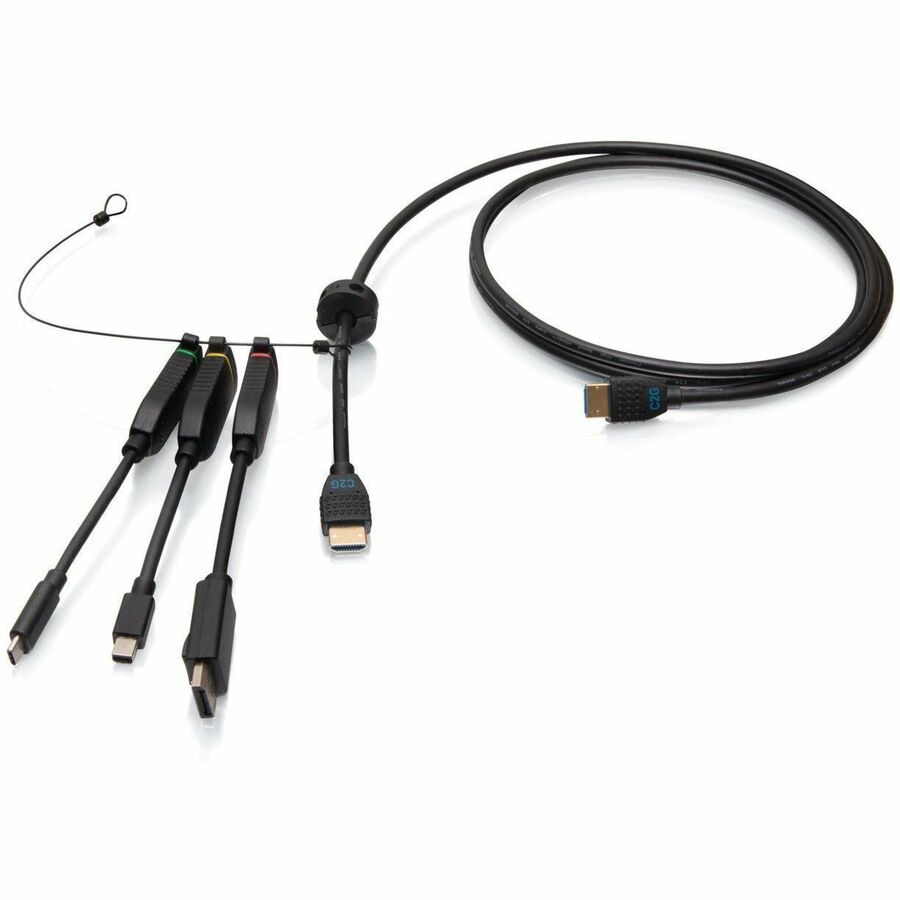 C2G 6ft (1.8m) 4K HDMI® Premium Cable and Universal Dongle Adapter Ring with Color Coded Mini DisplayPort™, DisplayPort, and USB-C® (without Pull Tab)