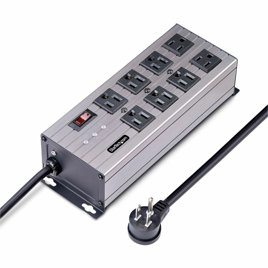 StarTech 8-Outlet Industrial Power Strip 125V/15A, EMI/RFI Isolation, Surge Prot., Mountable PDU, 12ft NEMA 5-15P Cord, UL Listed, TAA