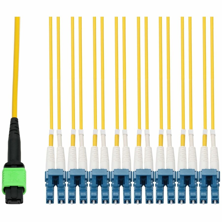 AddOn 3m MPO/APC to 4xLC/UPC Duplex Yellow OS2 OFNR (Riser-Rated) 8-Strand TAA SMF (Single Mode) Fiber Fanout Cable, 9/125