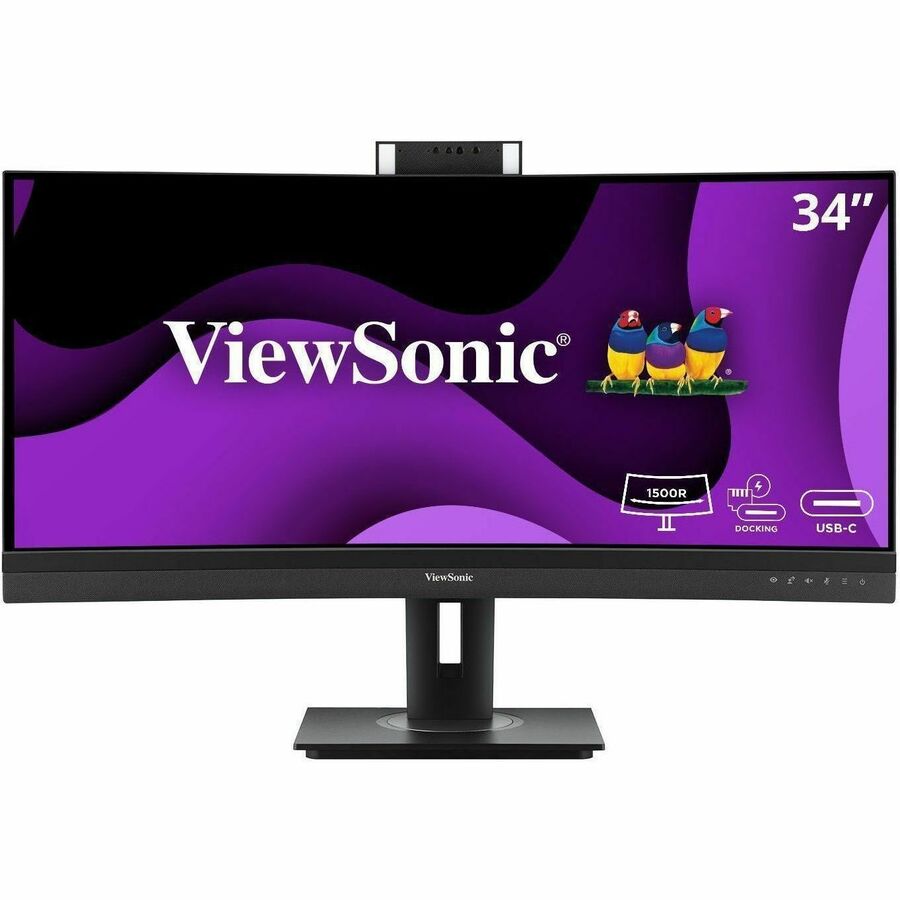 ViewSonic VG3457CV 34 Inch 1440p Ultrawide Docking Monitor, Curved IPS with Windows Hello IR Webcam Compatibility for Smooth Video Conferencing, Full Ergonomic Adjustability, 100W USB-C, and HDMI