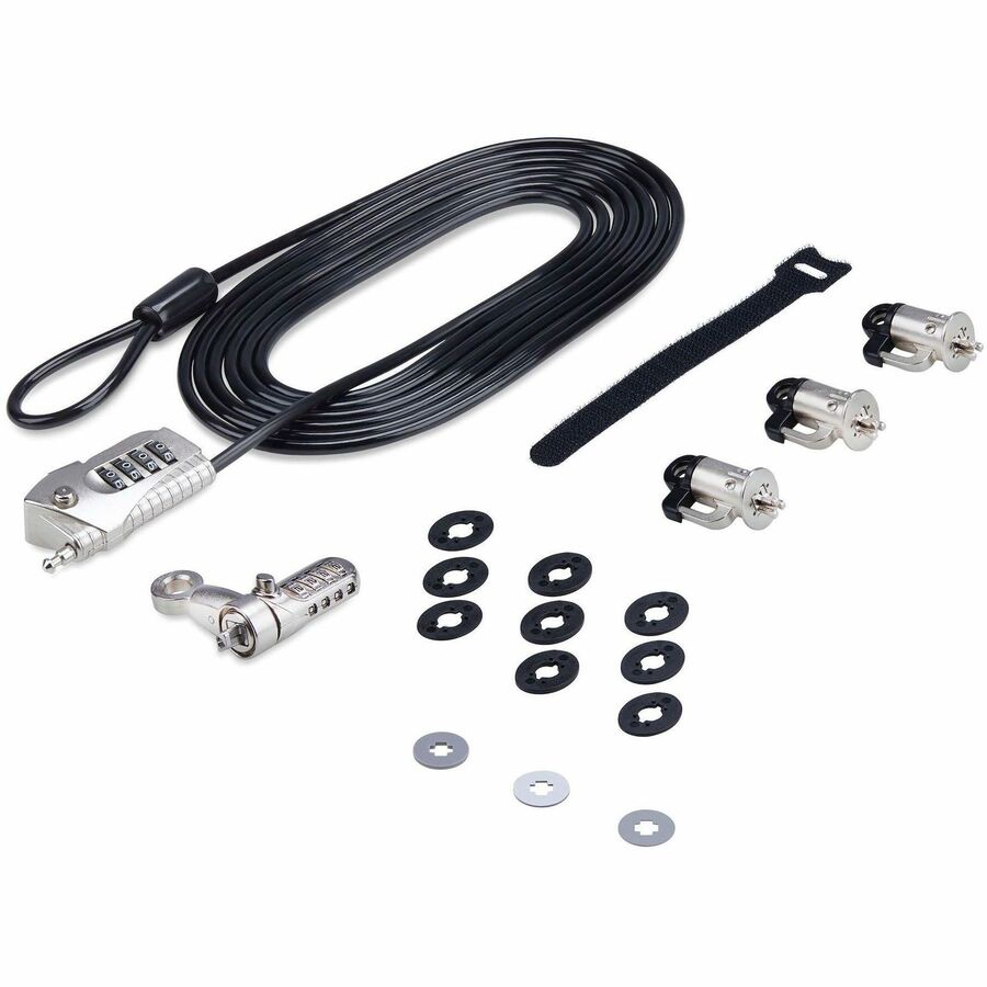 StarTech Laptop/Desktop & Peripheral Lock Kit, 10ft (3m) Steel Cable, Theft-Deterring Security Lock, K-Slot, For 3x Devices, TAA