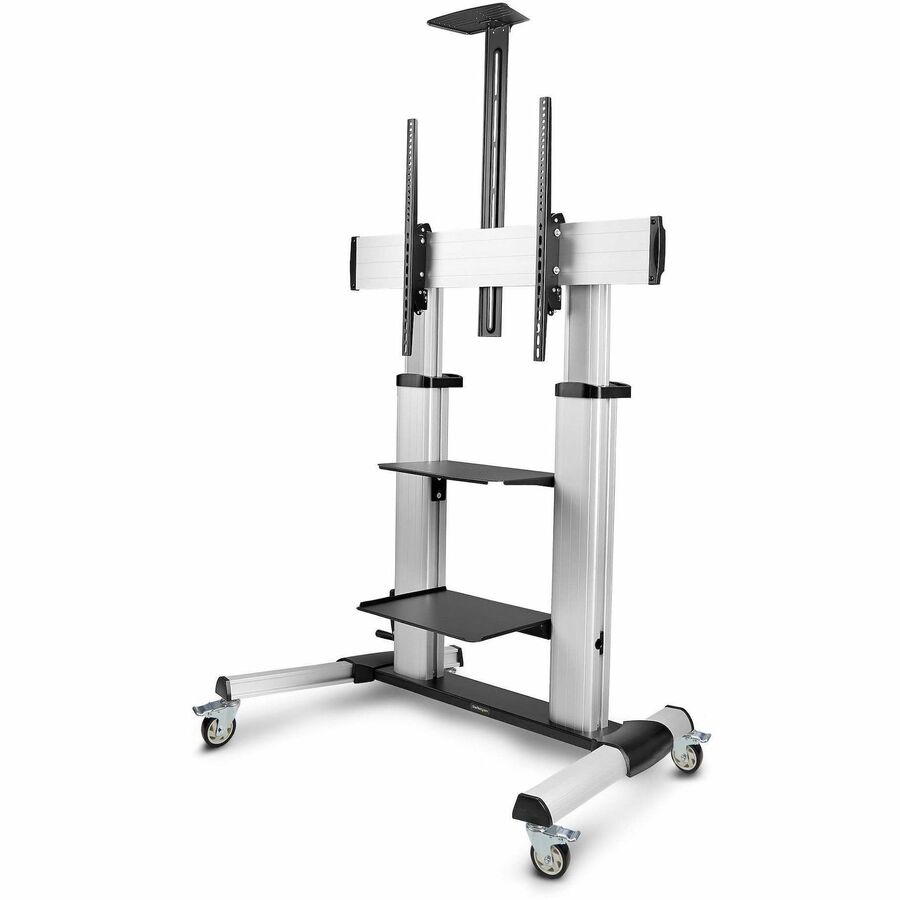 StarTech Rolling TV Cart/Stand On Wheels, For 60-100inch Flat Screens and 220lb, Height Adjustable Mobile Trolley Mount/Portable Stand