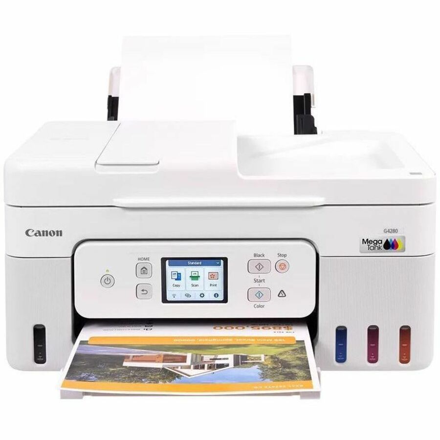 Canon PIXMA G4280 Wireless MegaTank Inkjet Multifunction Printer - Color - White - Copier/Printer/Scanner - 4800 x 1200 dpi Print - Automatic Duplex Print - Up to 3000 Pages Monthly - Color Flatbed/CIS, ADF Scanner - 600 x 1200 dpi Optical Scan - Wireless