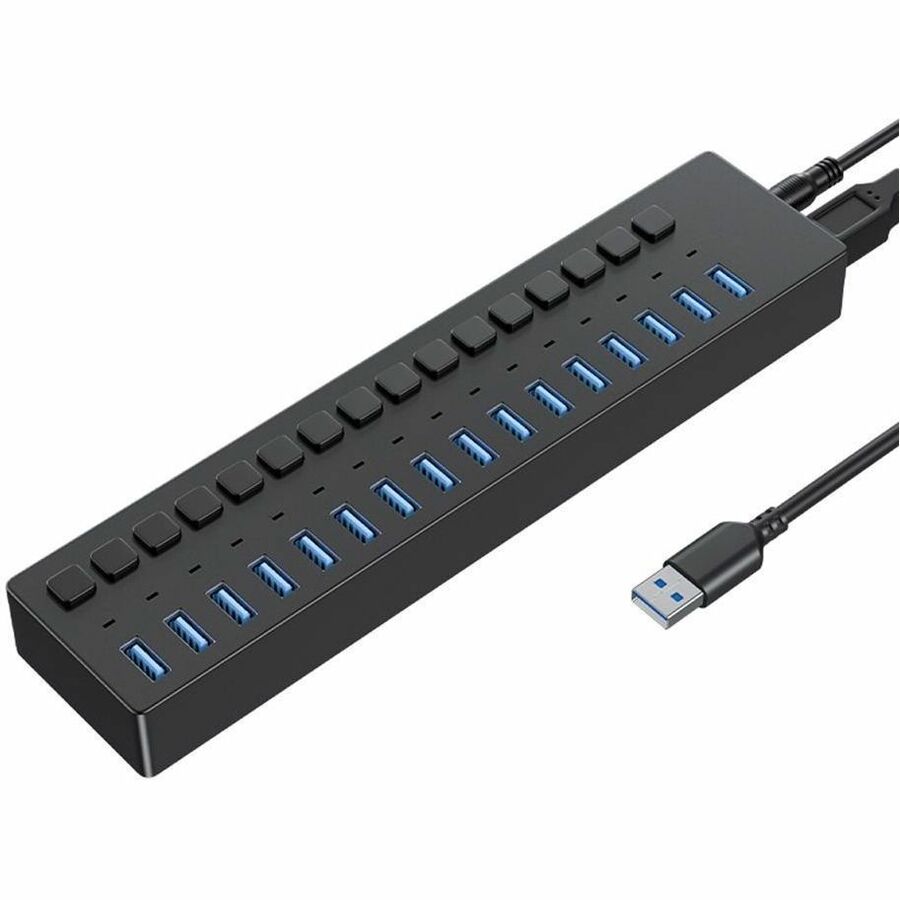 4XEM 16-Port USB 3.0 Data Transfer Hub with Power Switches, 5Gbps, 12V DC Power Adapter, Gray