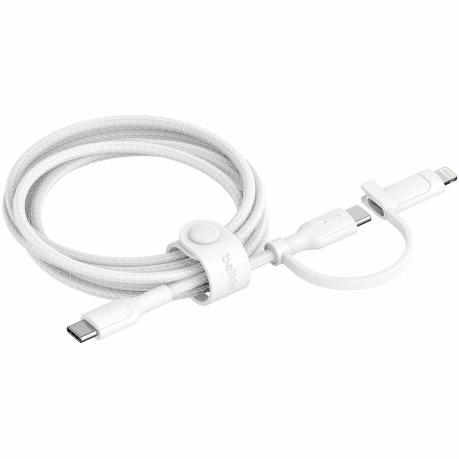 Belkin 60W 2-in-1 USB-C to USB-C and Lightning Cable - 480 Mbps - Braided - M/M - 5ft/1.5m - White