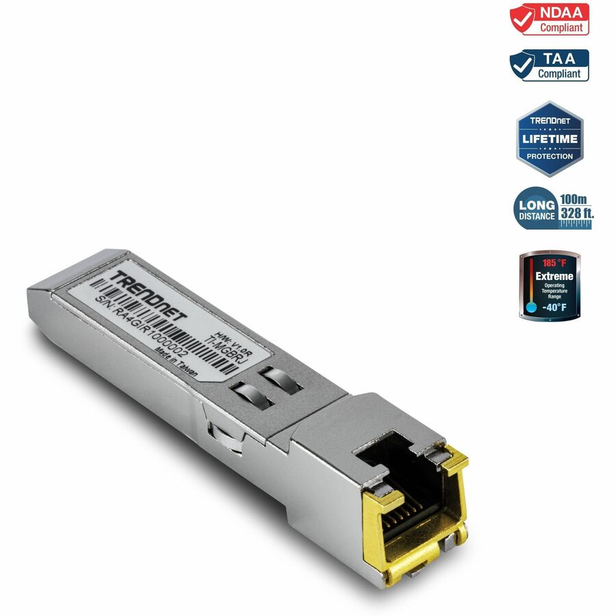 TRENDnet 1000BASE-T Industrial SFP RJ45 Copper Module, TI-MGBRJ, Supports Data Rates up to 1.25Gbps, NDAA TAA Compliant, Lifetime Protection