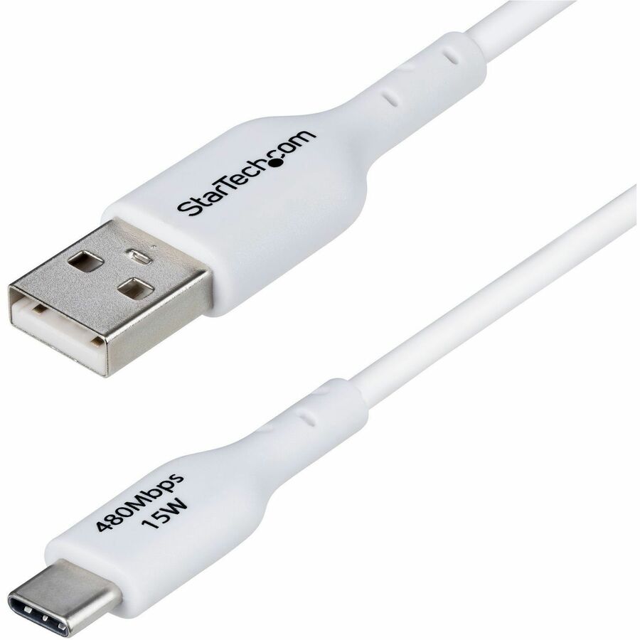 StarTech 3ft (91cm) USB-A to USB-C Charging Cable, Charge & Sync, 3A, USB 2.0, TPE Jacket - White USB Charging Cord