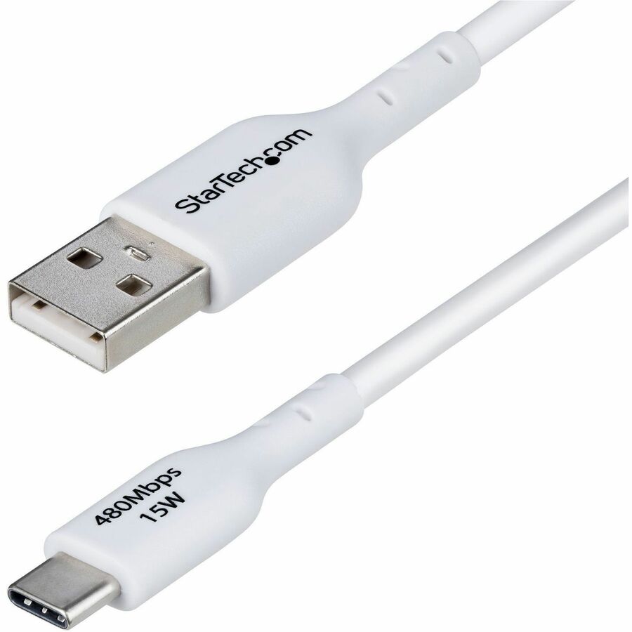 StarTech 6ft (1.8m) USB-A to USB-C Charging Cable, Charge & Sync, 3A, USB 2.0, TPE Jacket - White USB Charging Cord