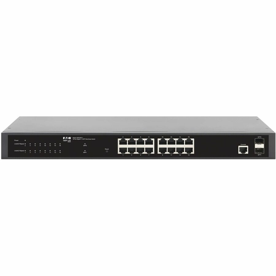 Eaton Tripp Lite series 16-Port Managed Gigabit Ethernet Switch - Layer 2, 1 Gbps, 2x GbE SFP Ports, 1U Rack/Desktop