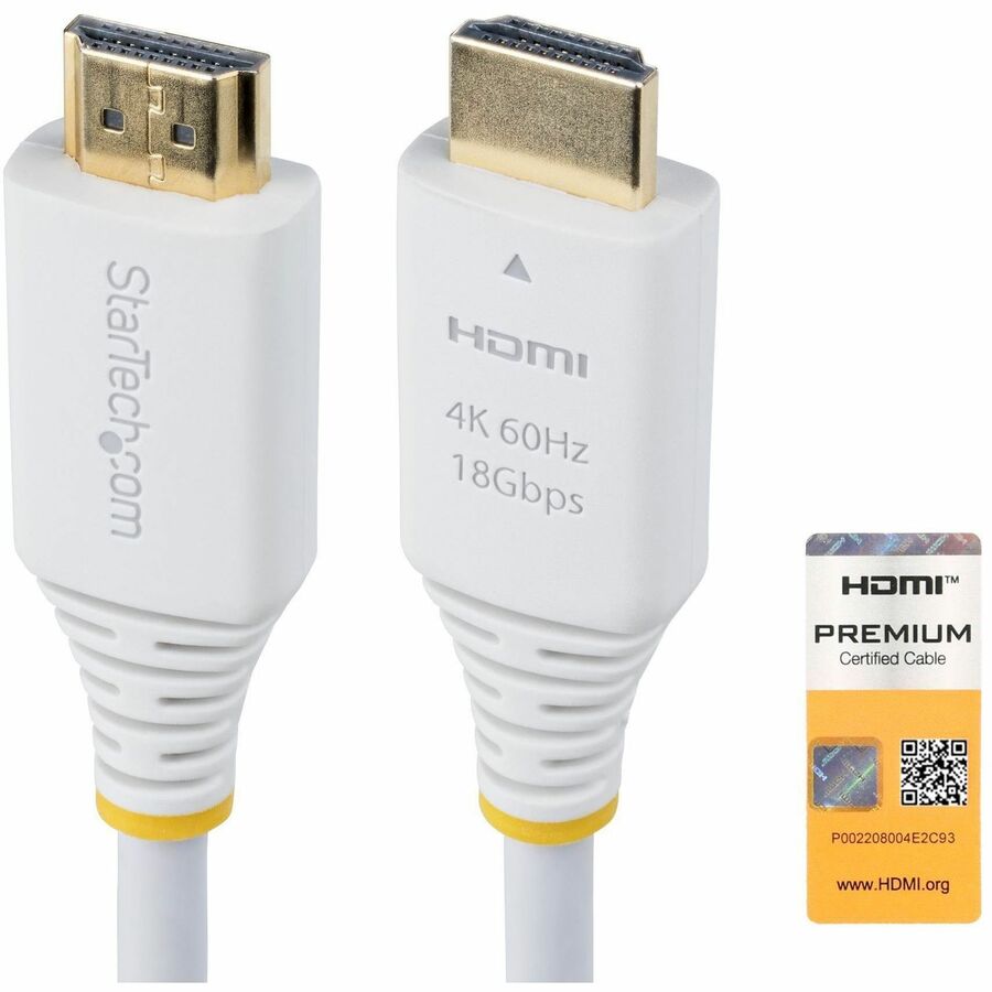 StarTech 6ft (1.8m) Premium Certified High Speed HDMI Cable, 4K 60Hz/1440p 144Hz, 18Gbps, UHD HDMI 2.0 Cord, TPE Jacket, White