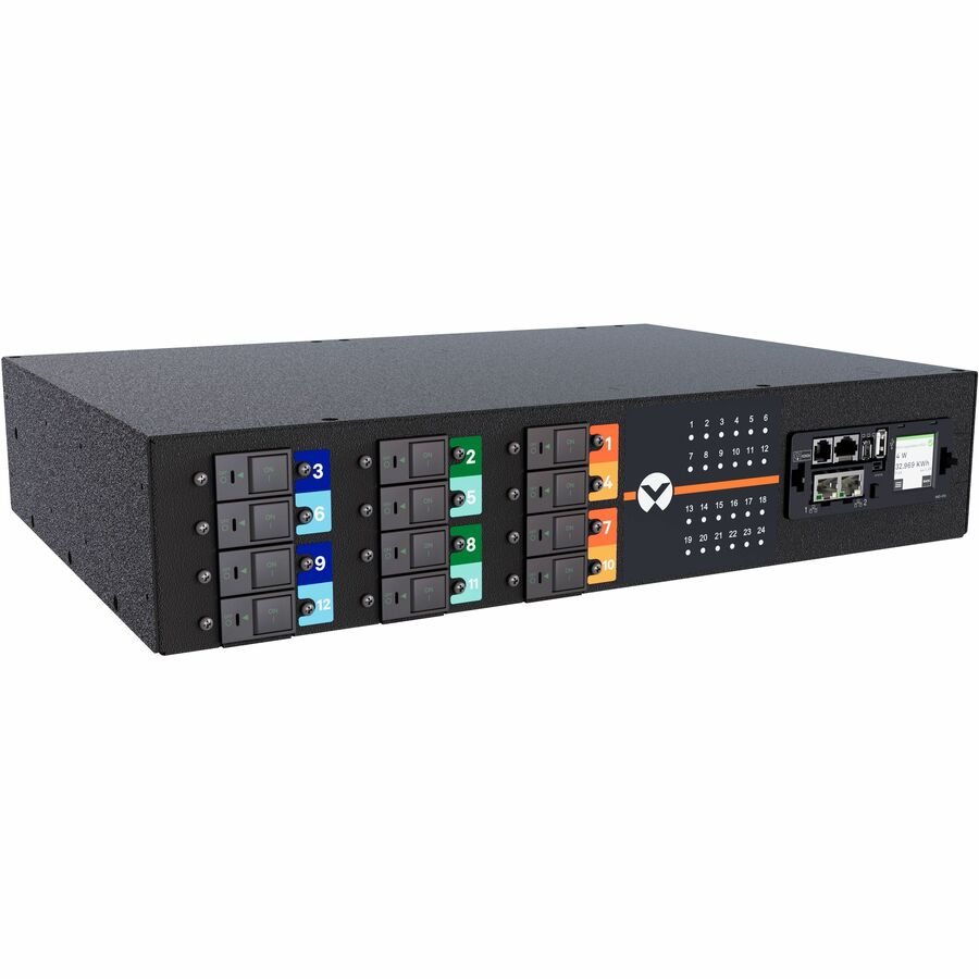 Vertiv PowerIT VP6U62A2 Upgradeable Outlet Level Monitoring HD rPDU, Horizontal, Three Phase, 24 Combination C13/C19 Outlets, 60/63A, 240/415V WYE, 2U