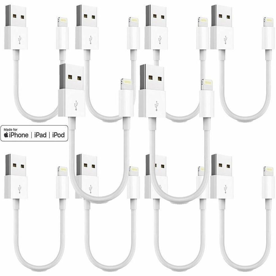 4XEM 10 Pack 1FT USB-A to Lightning Cable (White) - MFi Certified