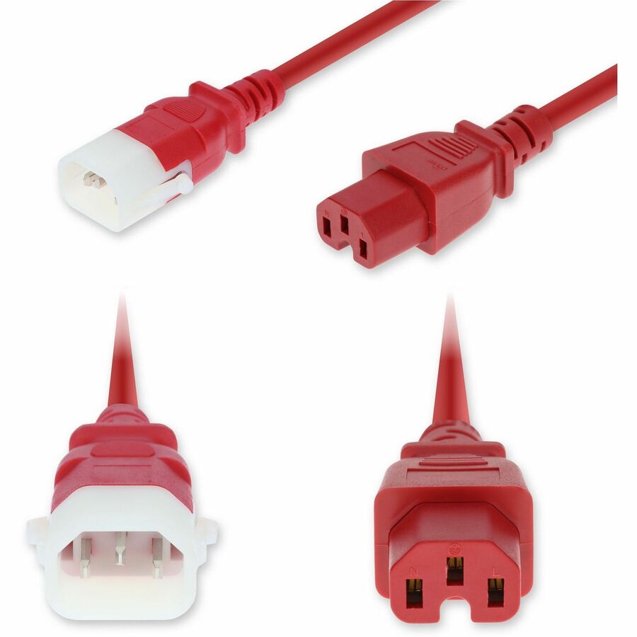 AddOn 5ft C14 Male to C15 Female P-Lock Compatible High-Temperature 14 AWG 250V at 15A PVC SJT (Service Junior Thermoplastic) Red Power Cable