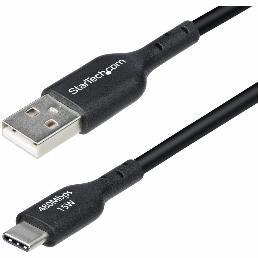 StarTech 6in (15cm) USB-A to USB-C Charging Cable, Charge & Sync, 3A, USB 2.0, TPE Jacket - Black USB Charging Cord