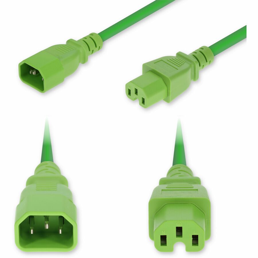 AddOn 3ft C14 Male to C15 Female High-Temperature 14 AWG 250V at 15A PVC SJT (Service Junior Thermoplastic) Green Power Cable