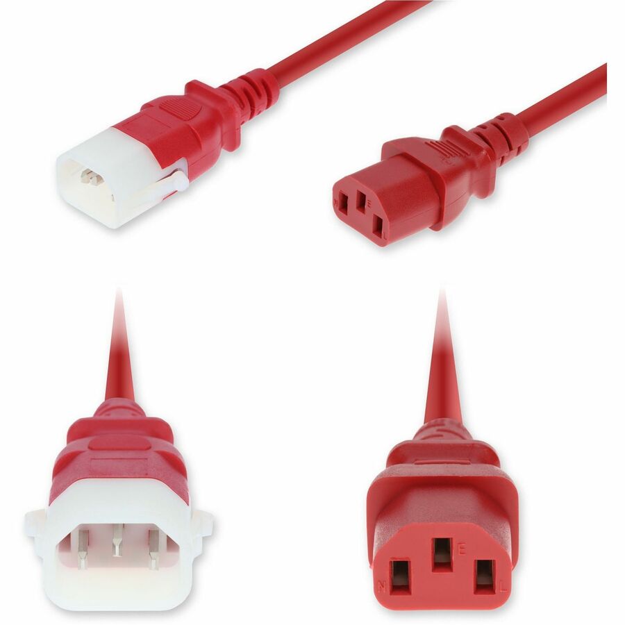 AddOn 2ft C14 Male to C13 Female P-Lock Compatible Standard Commercial 18 AWG 250V at 10A PVC SJT (Service Junior Thermoplastic) Red Power Cable