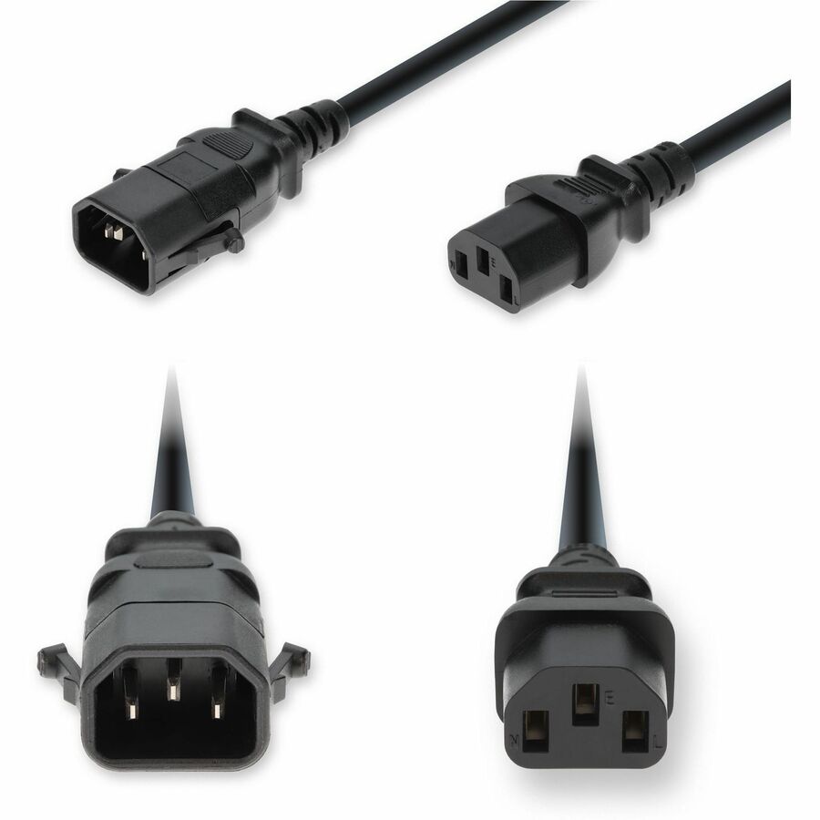 AddOn 10ft C14 Male to C13 Female P-Lock Compatible Standard Commercial 18 AWG 250V at 10A PVC SJT (Service Junior Thermoplastic) Black Power Cable