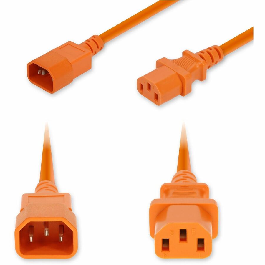 AddOn 1ft C14 Male to C13 Female Standard Commercial 18 AWG 250V at 10A PVC SJT (Service Junior Thermoplastic) Orange Power Cable