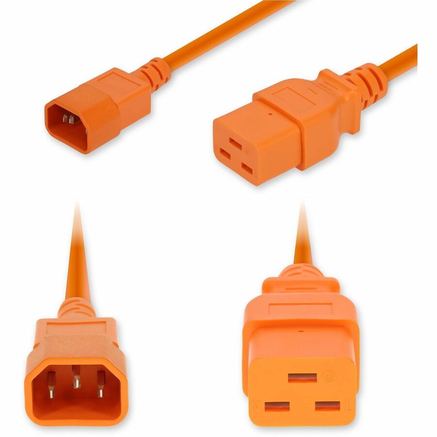 AddOn 2ft C14 Male to C19 Female Industrial Grade 14 AWG 250V at 15A PVC SJT (Service Junior Thermoplastic) Orange Power Cable