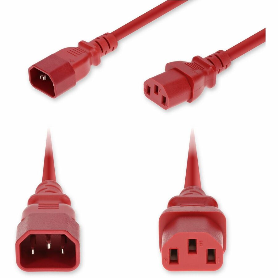 AddOn 2ft C14 Male to C13 Female Standard Commercial 18 AWG 250V at 10A PVC SJT (Service Junior Thermoplastic) Red Power Cable