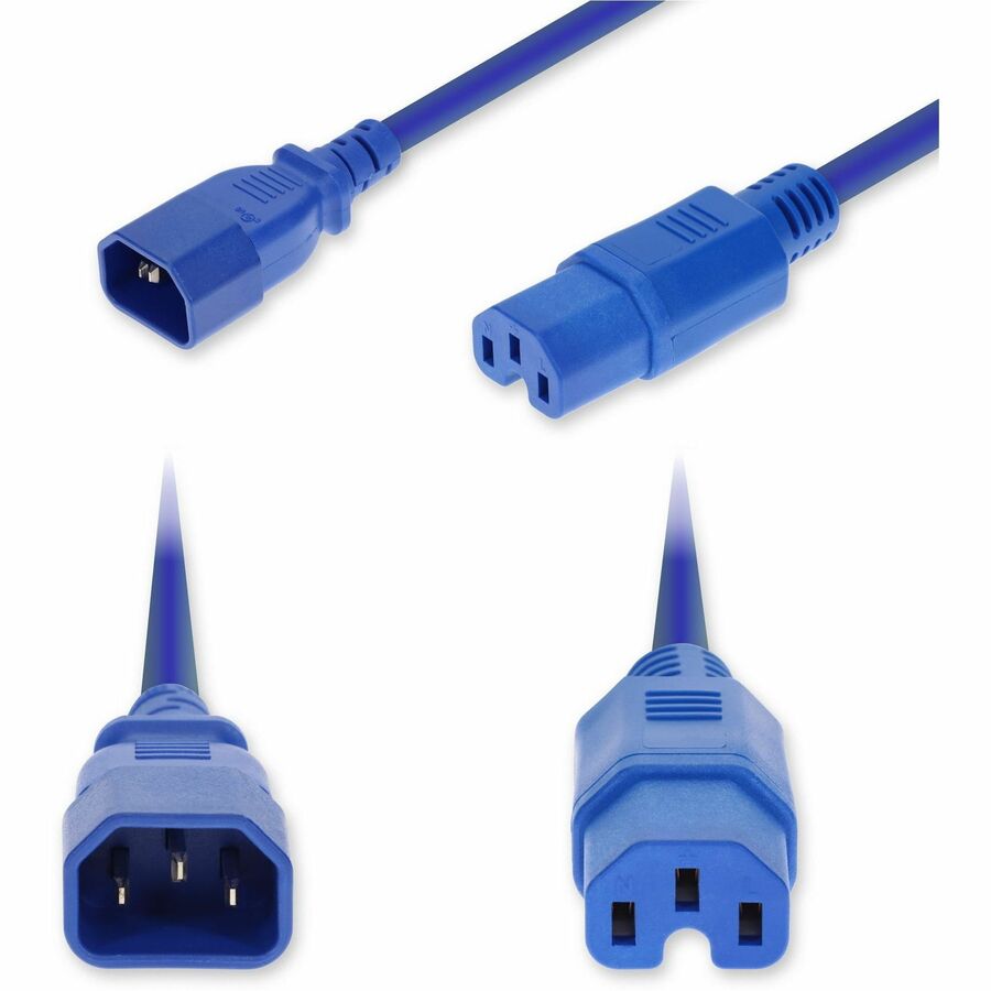 AddOn 10ft C14 Male to C15 Female High-Temperature 14 AWG 250V at 15A PVC SJT (Service Junior Thermoplastic) Blue Power Cable