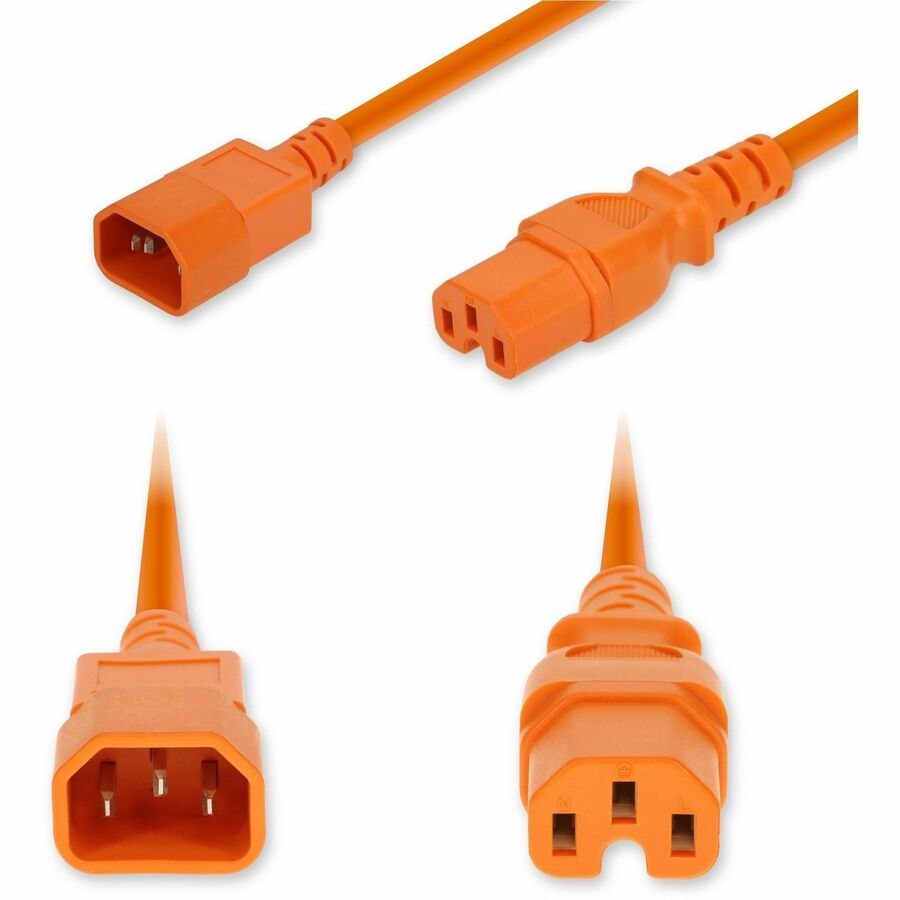 AddOn 3ft C14 Male to C15 Female High-Temperature 14 AWG 250V at 15A PVC SJT (Service Junior Thermoplastic) Orange Power Cable