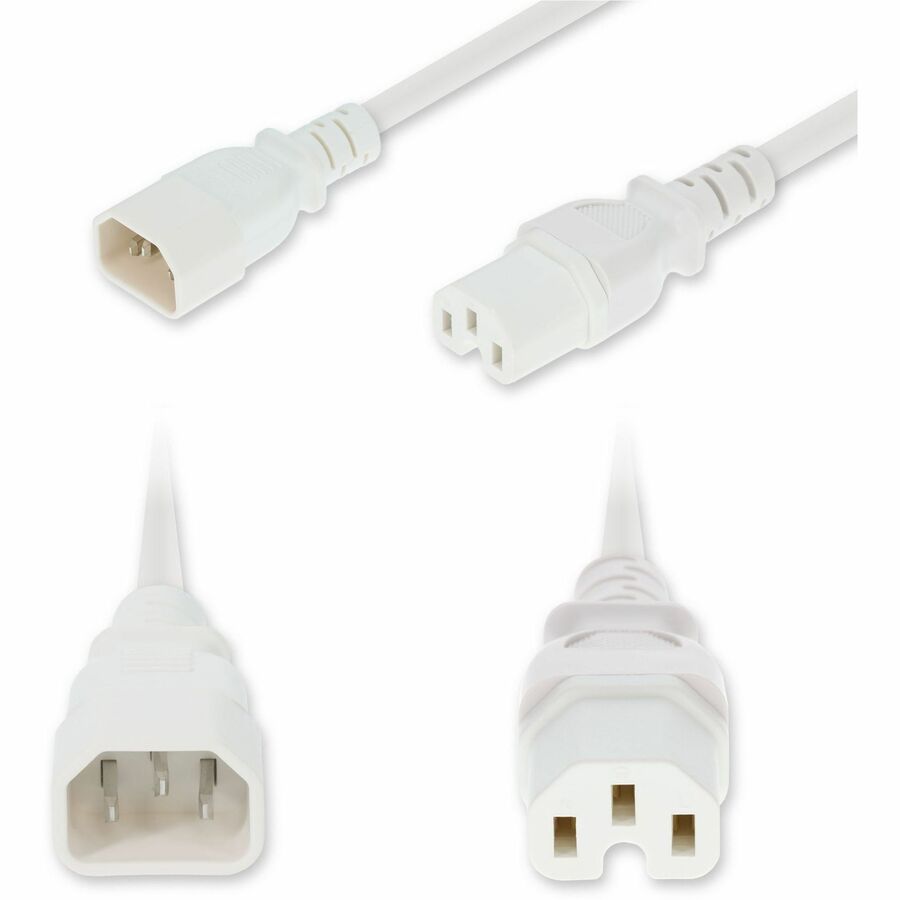 AddOn 8ft C14 Male to C15 Female High-Temperature 14 AWG 250V at 15A PVC SJT (Service Junior Thermoplastic) White Power Cable