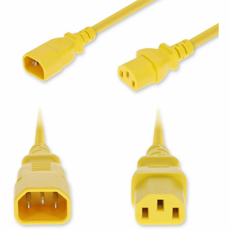 AddOn 3ft C14 Male to C13 Female Standard Commercial 18 AWG 250V at 10A PVC SJT (Service Junior Thermoplastic) Yellow Power Cable