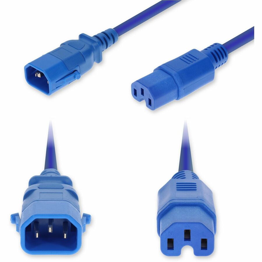 AddOn 2ft C14 Male to C15 Female P-Lock Compatible High-Temperature 14 AWG 250V at 15A PVC SJT (Service Junior Thermoplastic) Blue Power Cable
