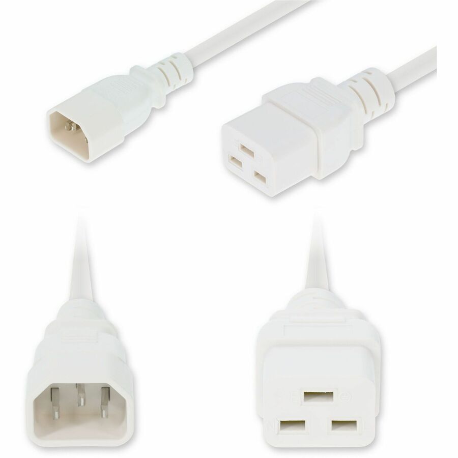 AddOn 2ft C14 Male to C19 Female Industrial Grade 14 AWG 250V at 15A PVC SJT (Service Junior Thermoplastic) White Power Cable