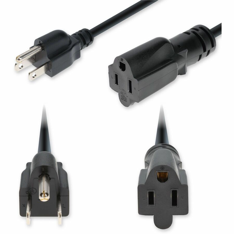 AddOn 15ft NEMA 5-15P Male to 5-15R Female Standard Commercial 16 AWG 125V at 13A PVC SJTW (Service Junior Thermoplastic Weather-Approved) Black Power Cable