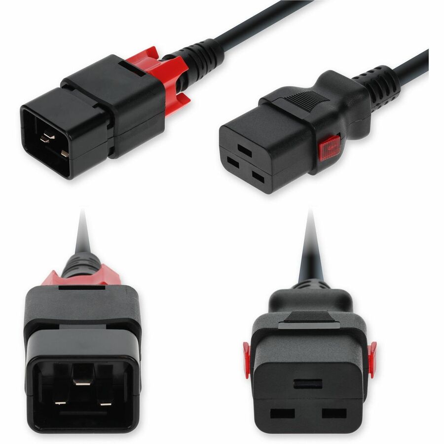 AddOn 10ft C20 Male to C19 Female Z-Lock Compatible Industrial Grade 14 AWG 250V at 15A PVC SJT (Service Junior Thermoplastic) Black Power Cable