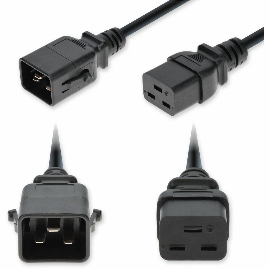 AddOn 8ft C20 Male to C19 Female P-Lock Compatible Industrial Grade 12 AWG 250V at 20A PVC SJT (Service Junior Thermoplastic) Black Power Cable