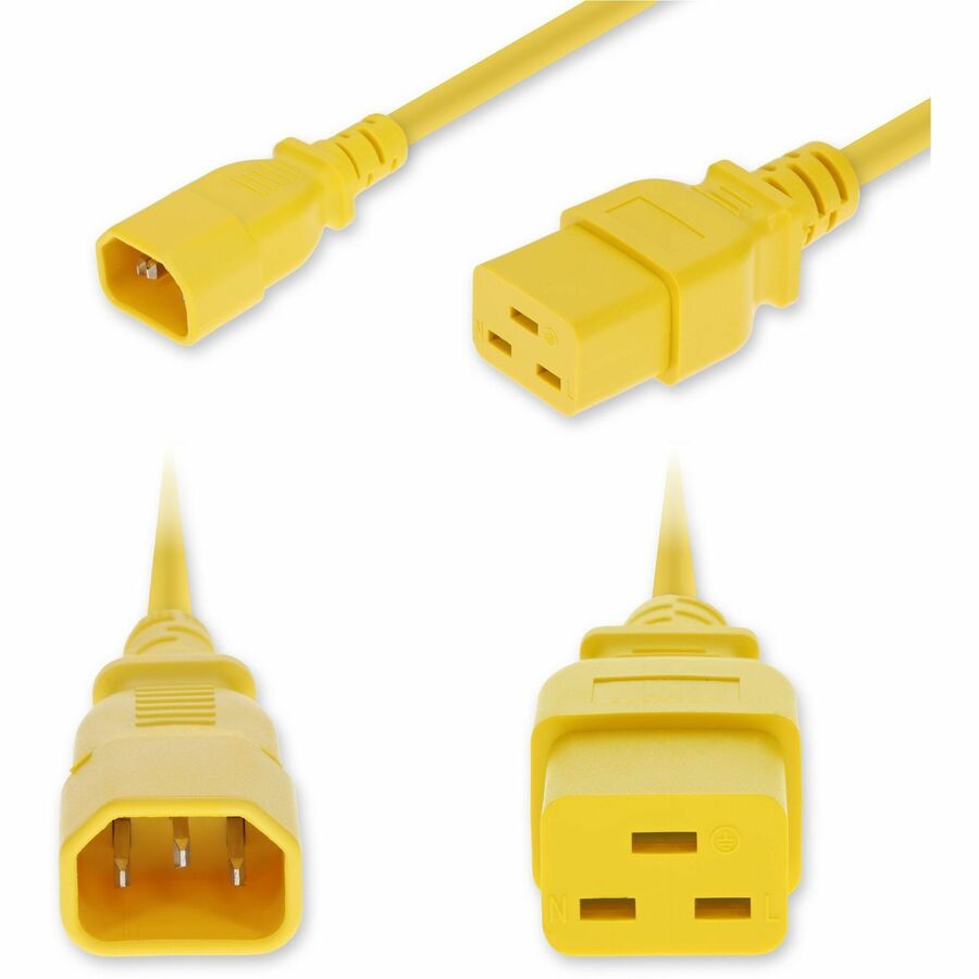 AddOn 1ft C14 Male to C19 Female Industrial Grade 14 AWG 250V at 15A PVC SJT (Service Junior Thermoplastic) Yellow Power Cable