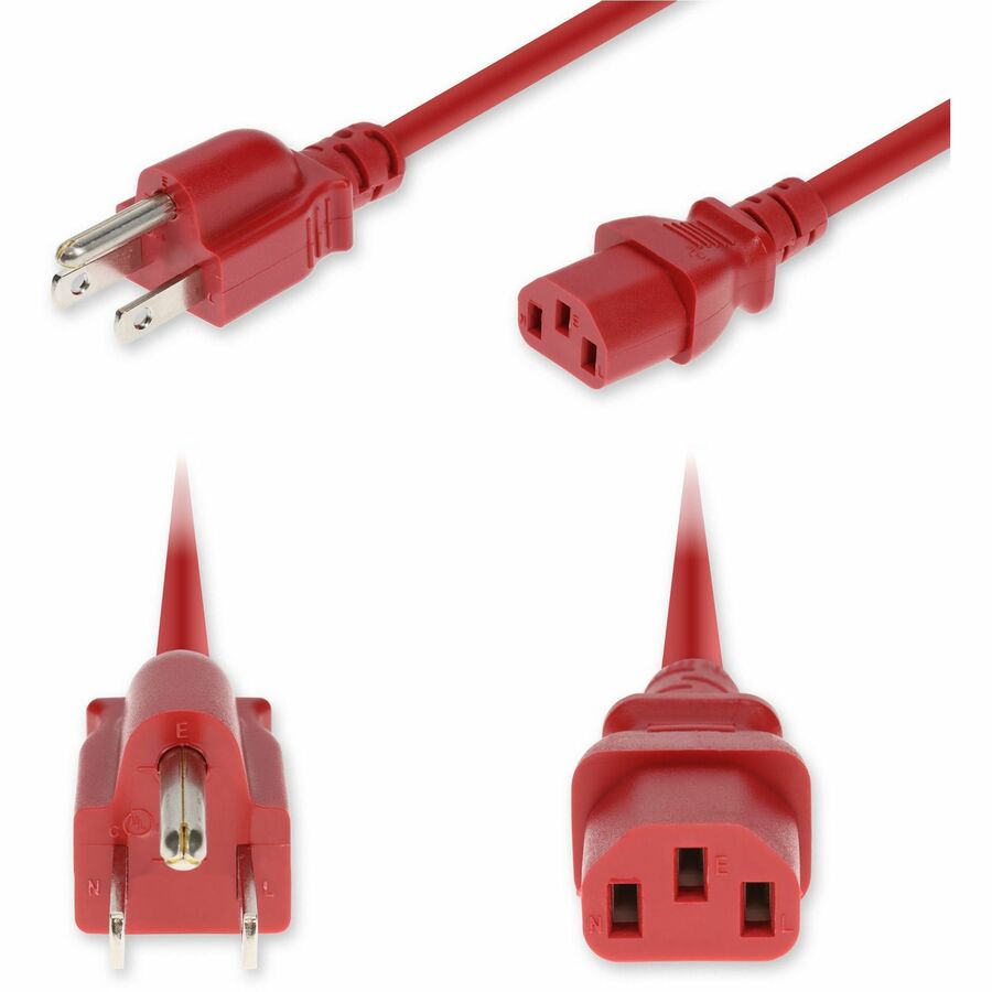 AddOn 2ft NEMA 5-15P Male to C13 Female Standard Commercial 18 AWG 125V at 10A PVC SJT (Service Junior Thermoplastic) Red Power Cable