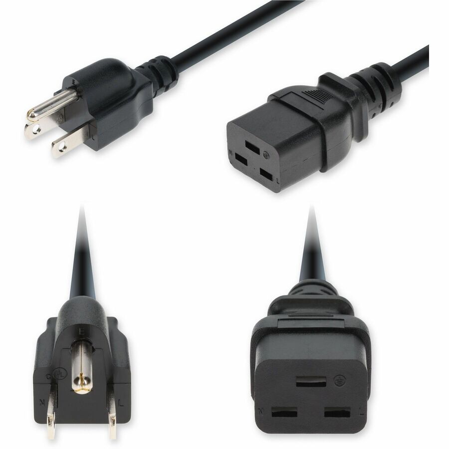 AddOn 3ft NEMA 5-15P Male to C19 Female Standard Commercial 14 AWG 125V at 15A PVC SJT (Service Junior Thermoplastic) Black Power Cable
