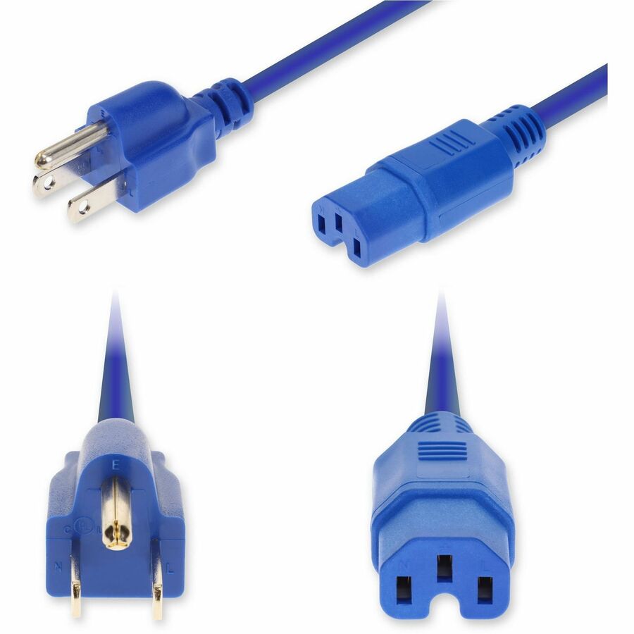 AddOn 10ft NEMA 5-15P Male to C15 Female High-Temperature 14 AWG 125V at 15A PVC SJT (Service Junior Thermoplastic) Blue Power Cable