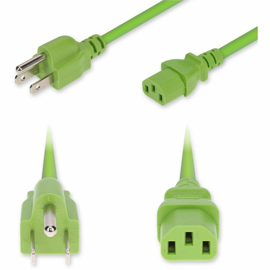 AddOn 2ft NEMA 5-15P Male to C13 Female Standard Commercial 18 AWG 125V at 10A PVC SJT (Service Junior Thermoplastic) Green Power Cable