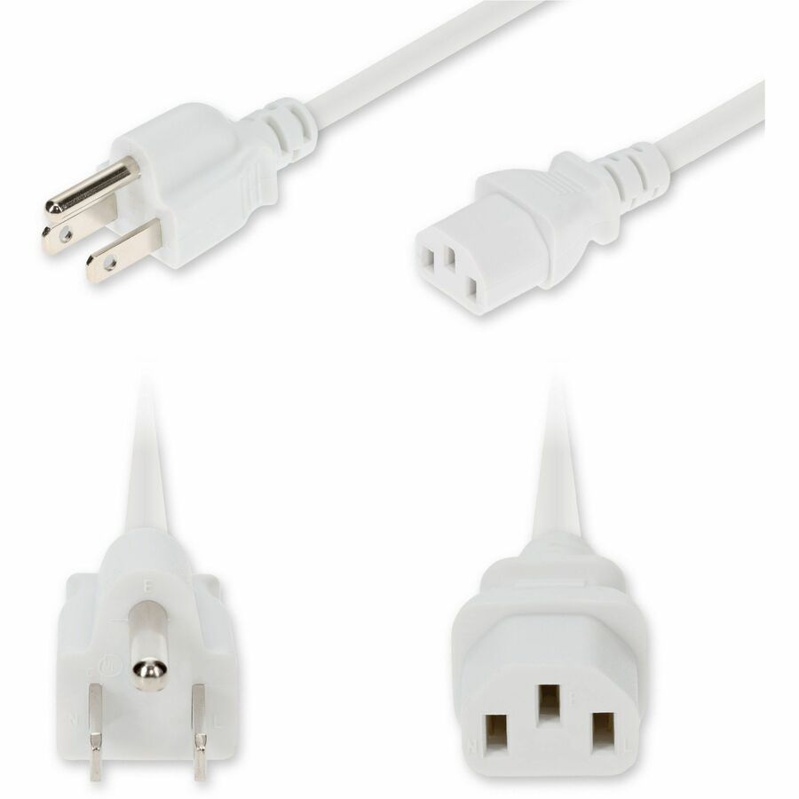 AddOn 1ft NEMA 5-15P Male to C13 Female Standard Commercial 18 AWG 125V at 10A PVC SJT (Service Junior Thermoplastic) White Power Cable