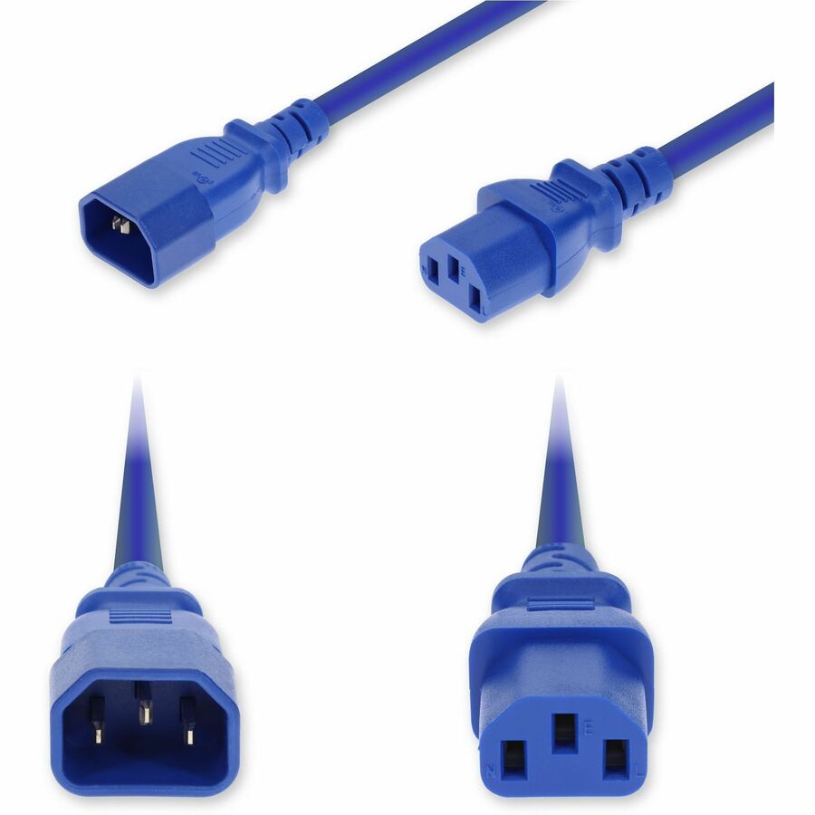 AddOn 3ft C14 Male to C13 Female Standard Commercial 14 AWG 250V at 15A PVC SJT (Service Junior Thermoplastic) Blue Power Cable