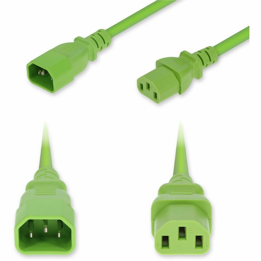 AddOn 3ft C14 Male to C13 Female Standard Commercial 14 AWG 250V at 15A PVC SJT (Service Junior Thermoplastic) Green Power Cable