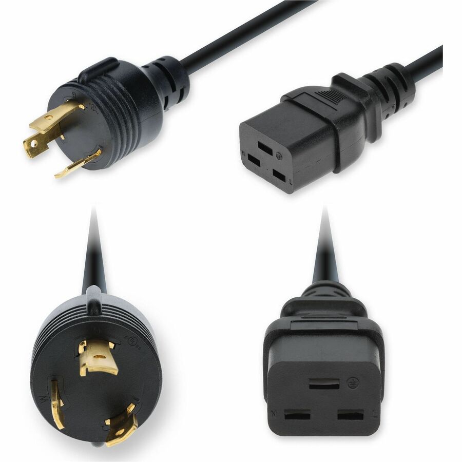 AddOn 10ft NEMA L5-30P Male to C19 Female Twist-Lock Compatible Industrial Grade 10 AWG 125V at 30A PVC SJT (Service Junior Thermoplastic) Black Power Cable