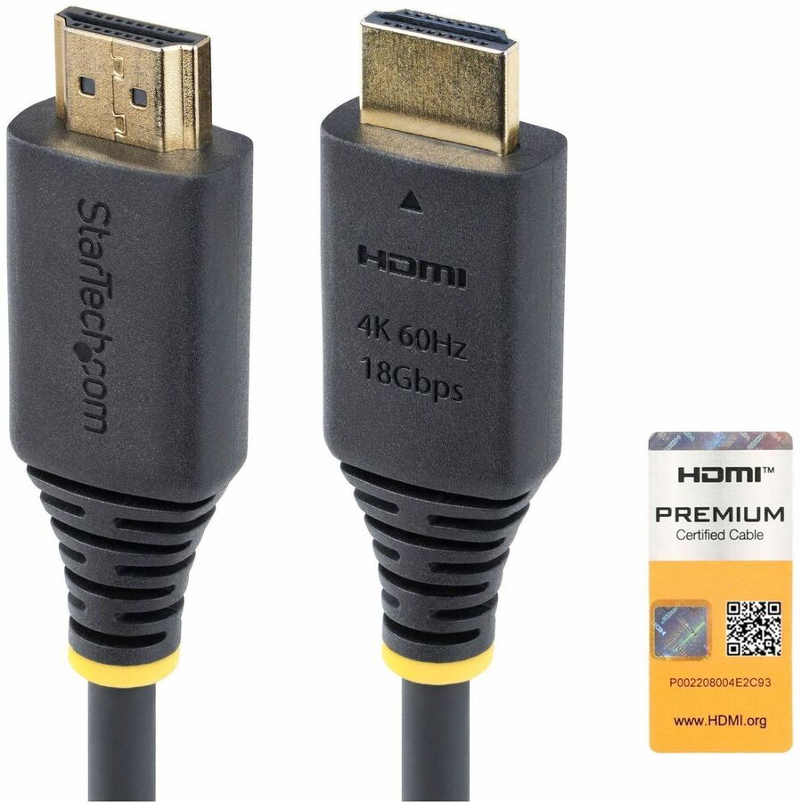 StarTech 1.6ft (50cm) Premium Certified High Speed HDMI Cable, 4K 60Hz/1440p 144Hz, 18Gbps, UHD HDMI 2.0 Cord, TPE Jacket