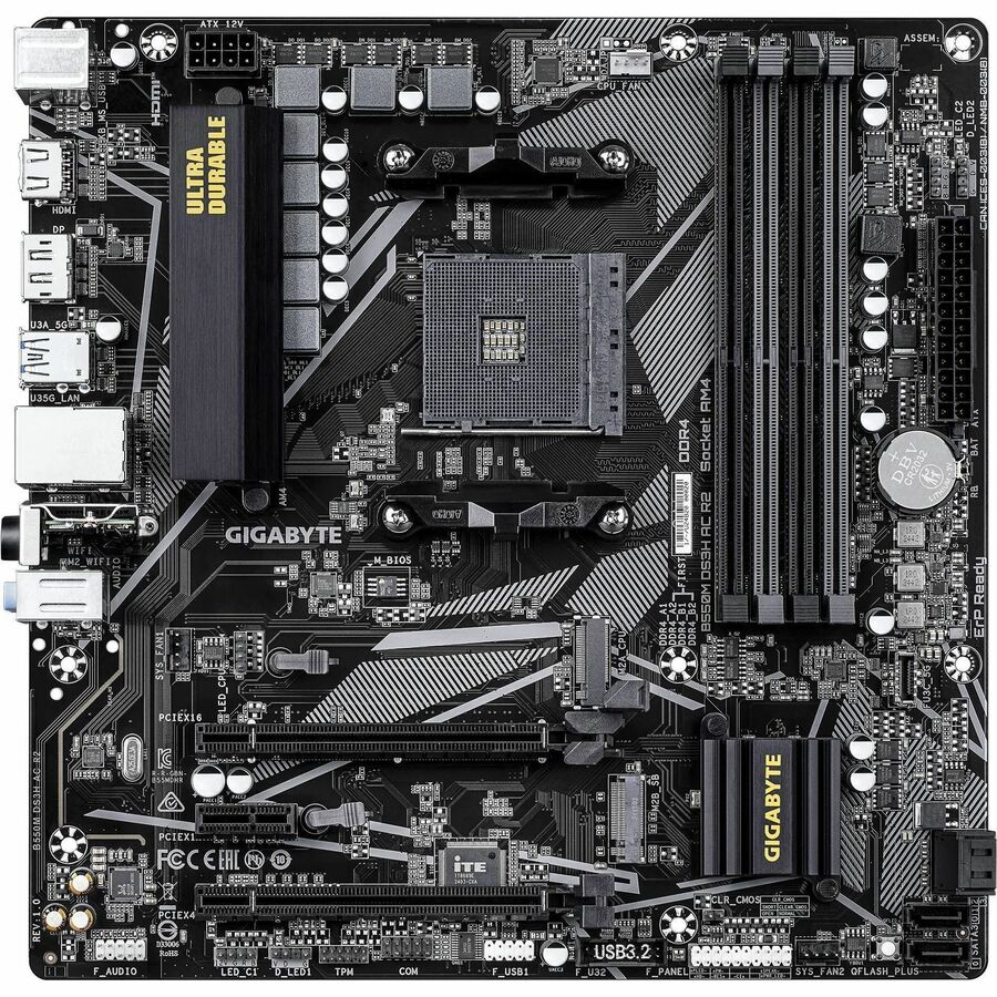 GIGABYTE Ultra Durable B550M DS3H AC R2 Gaming Desktop Motherboard - AMD B550 Chipset - Socket AM4 - Micro ATX